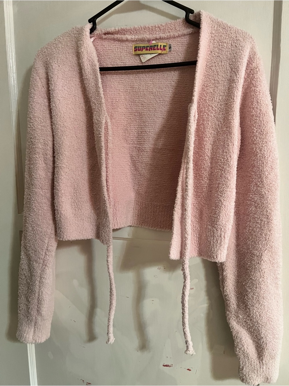 Muse Pink Plush Open-Front Cropped Cardigan